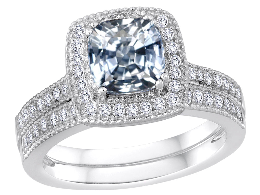 Star K Cushion-Cut White Topaz Wedding Set