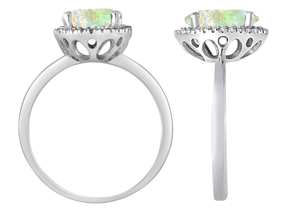Star K Oval Simulated Opal Halo Ring