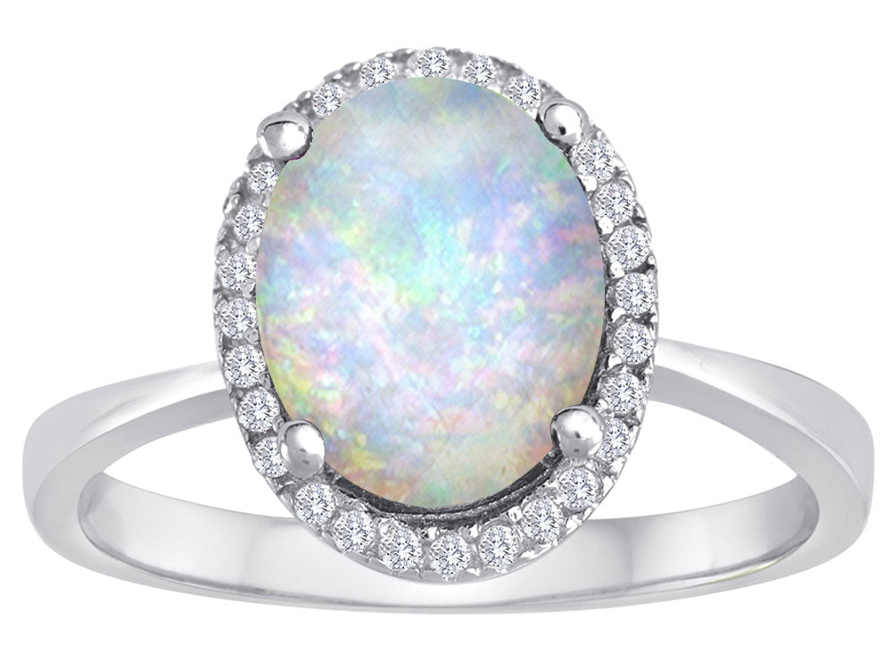 Star K Oval Simulated Opal Halo Ring