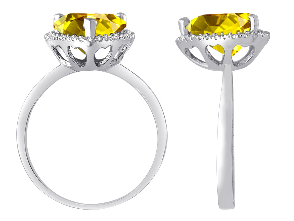 Star K Heart Shape Simulated Citrine Halo Ring