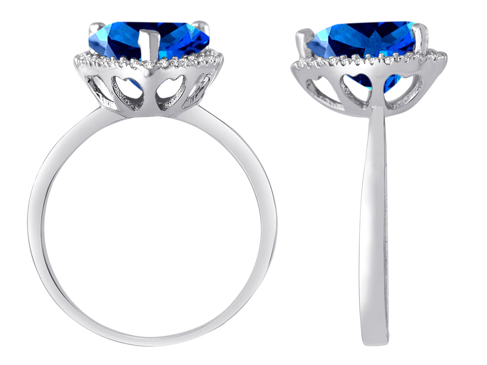 Star K Heart Shape Simulated Blue Topaz Halo Ring