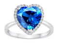 Star K Heart Shape Simulated Blue Topaz Halo Ring