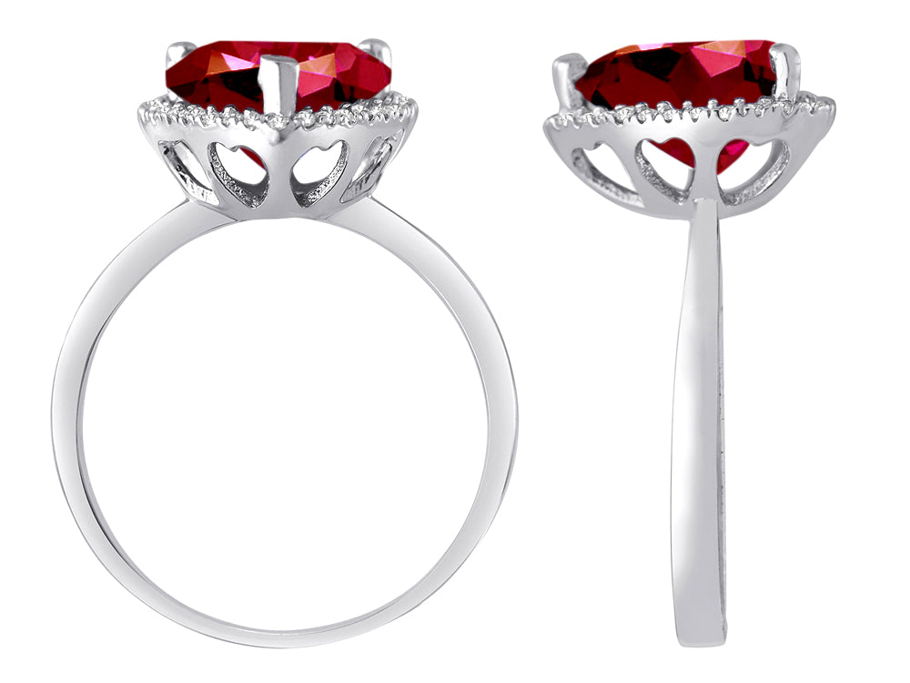 Star K Heart Shape Created Ruby Halo Ring