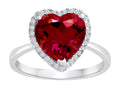Star K Heart Shape Created Ruby Halo Ring