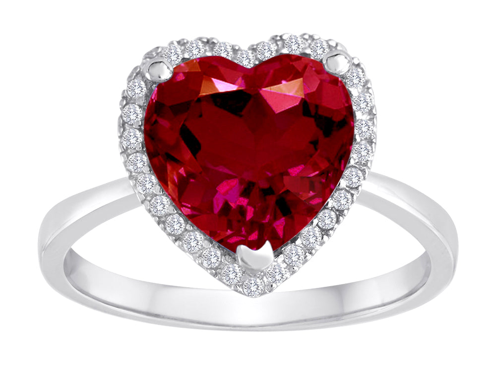 Star K Heart Shape Created Ruby Halo Ring