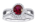 Star K Round Created Ruby Halo Wedding Set