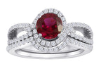 Star K Round Created Ruby Halo Wedding Set
