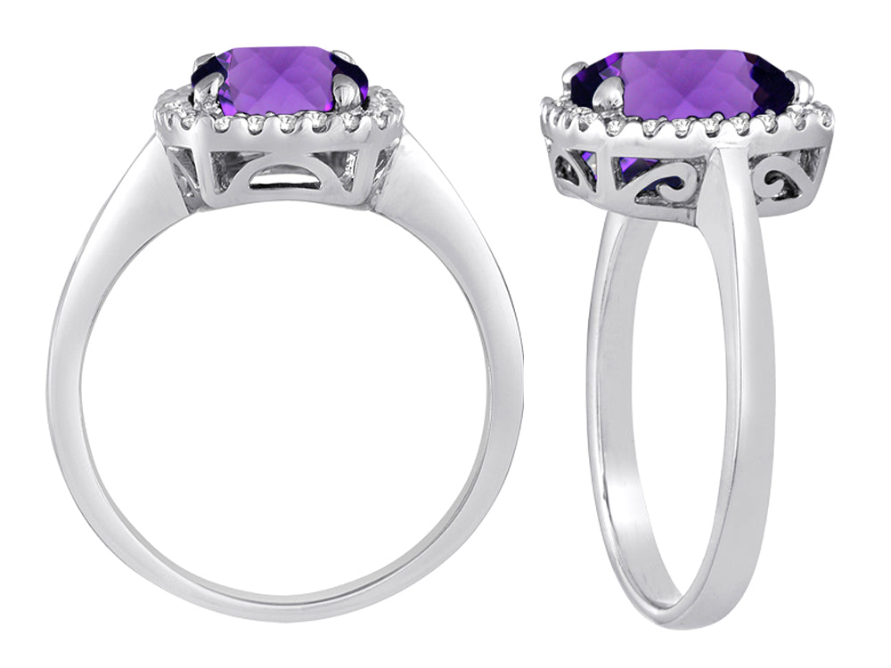 Star K Cushion-Cut Simulated Amethyst Halo Ring