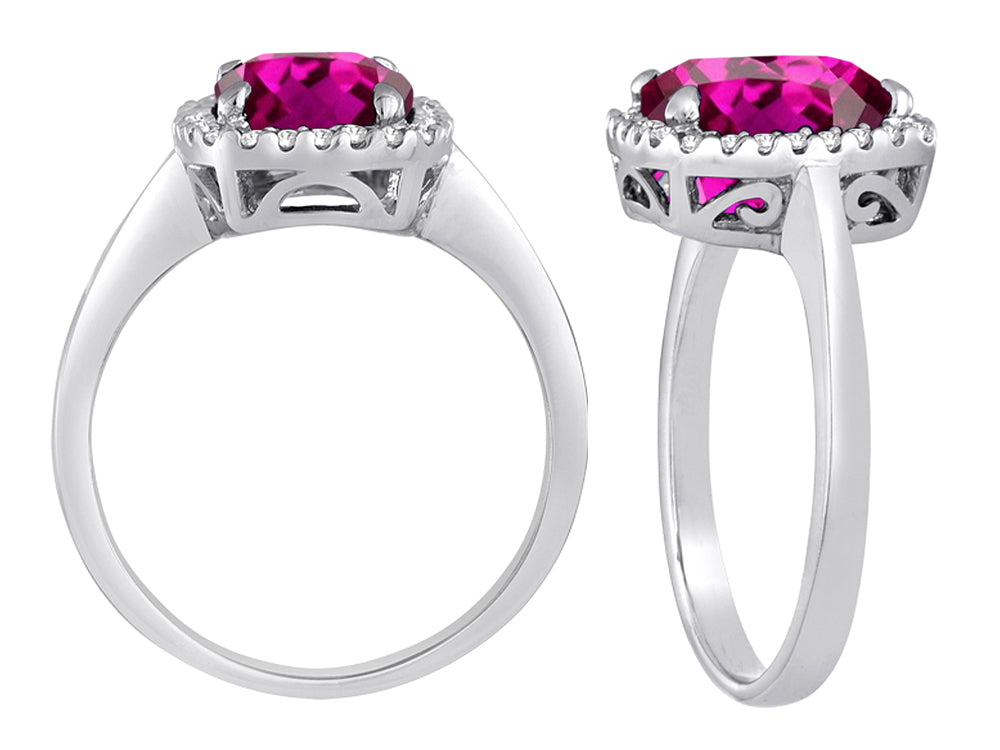 Star K Cushion-Cut Created Pink Sapphire Halo Ring