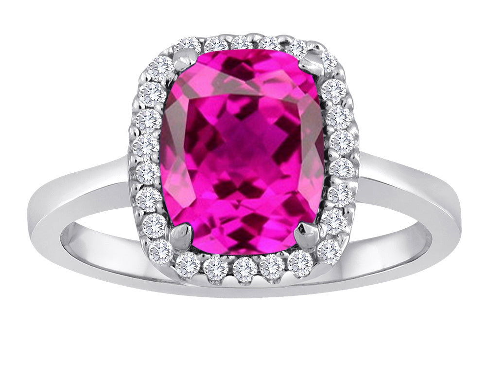 Star K Cushion-Cut Created Pink Sapphire Halo Ring