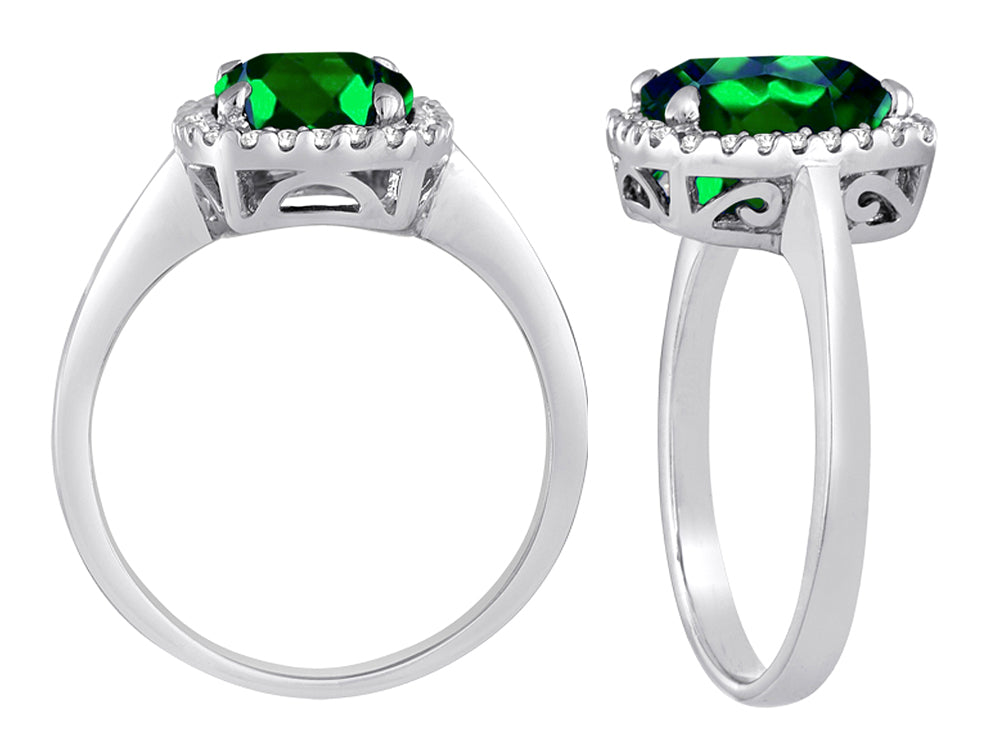 Star K Cushion-Cut Simulated Emerald Halo Ring