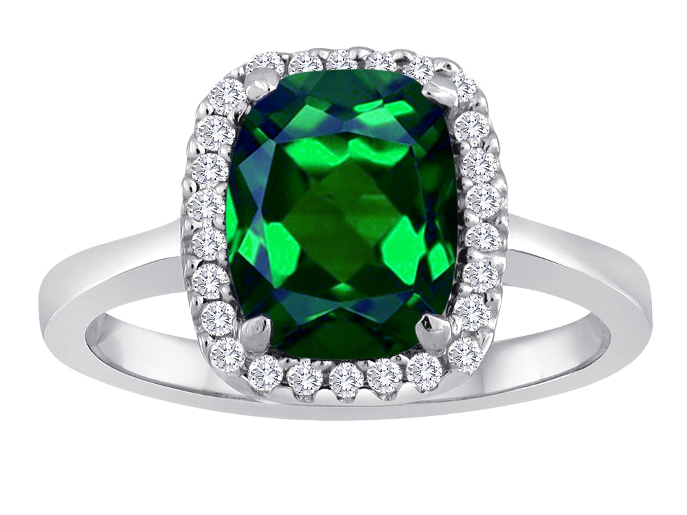 Star K Cushion-Cut Simulated Emerald Halo Ring