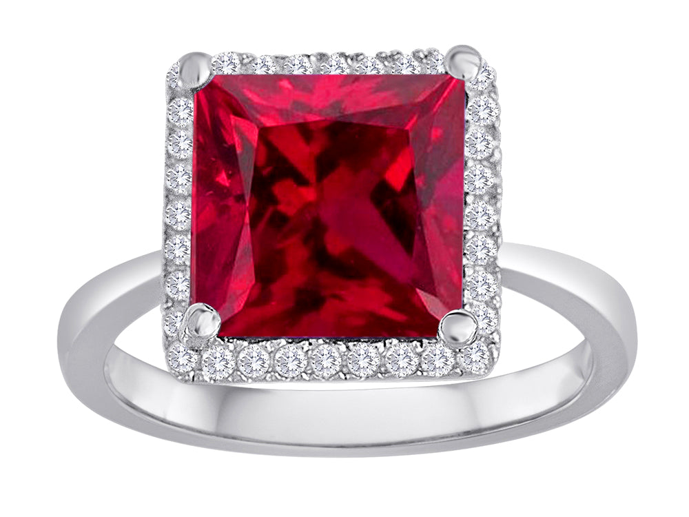 Star K Square Cut Created Ruby Halo Ring