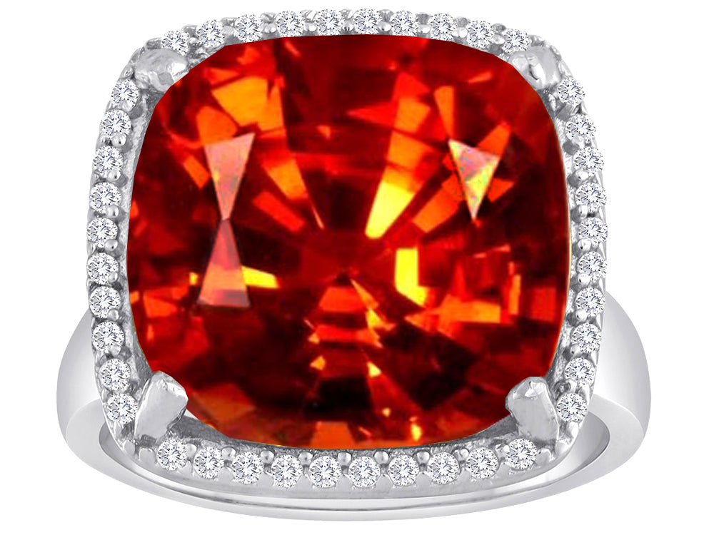 Star K Large Cushion-Cut Simulated Garnet Halo Ring