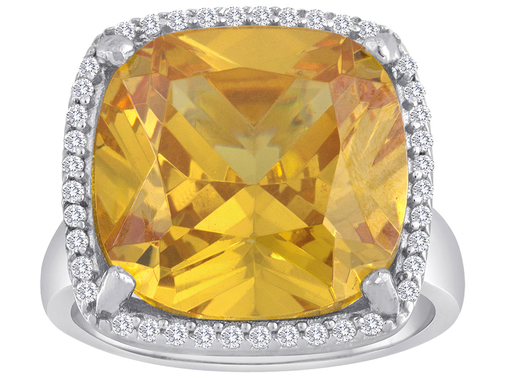 Star K Large Cushion-Cut Simulated Citrine Halo Ring