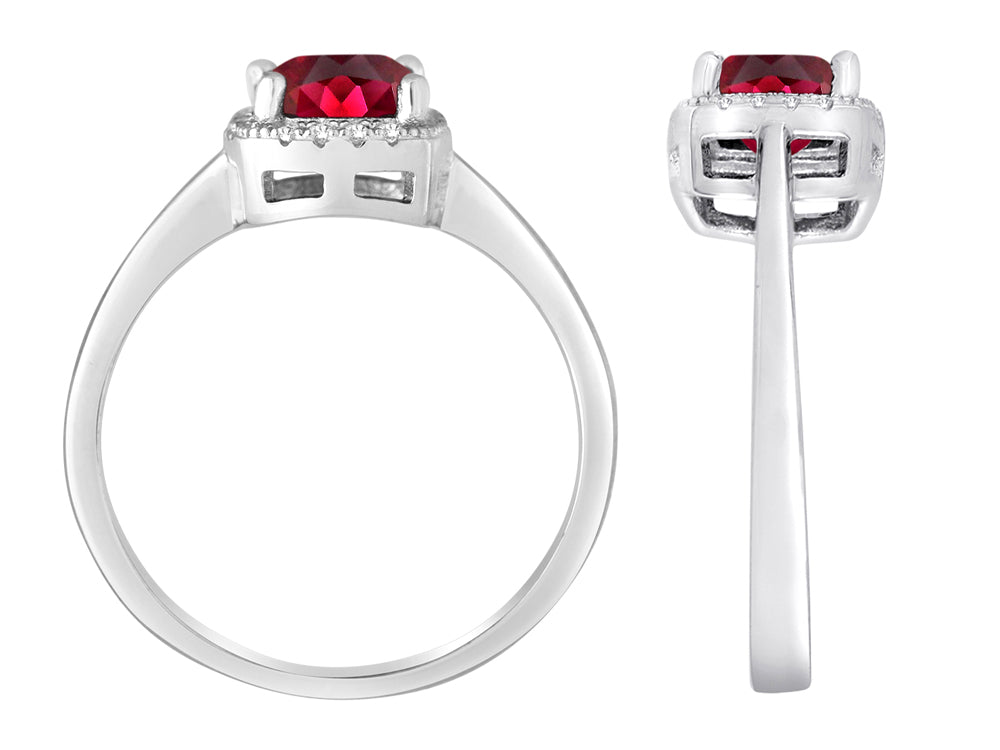 Star K Cushion-Cut Created Ruby Halo Ring