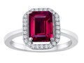 Star K Emerald Cut Created Ruby Halo Ring