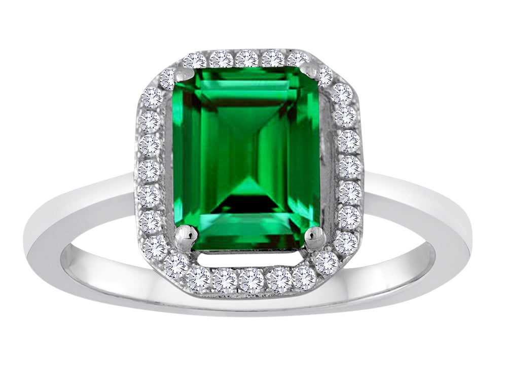 Star K Emerald Cut Simulated Emerald Halo Ring
