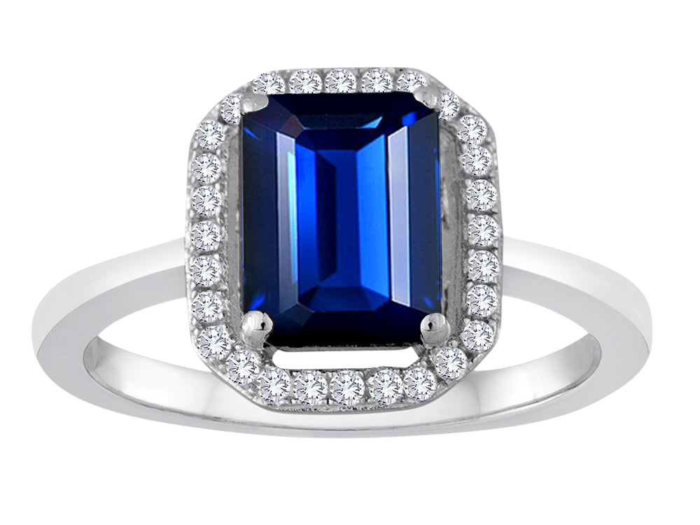 Star K™ Emerald Cut Created Sapphire Halo Ring
