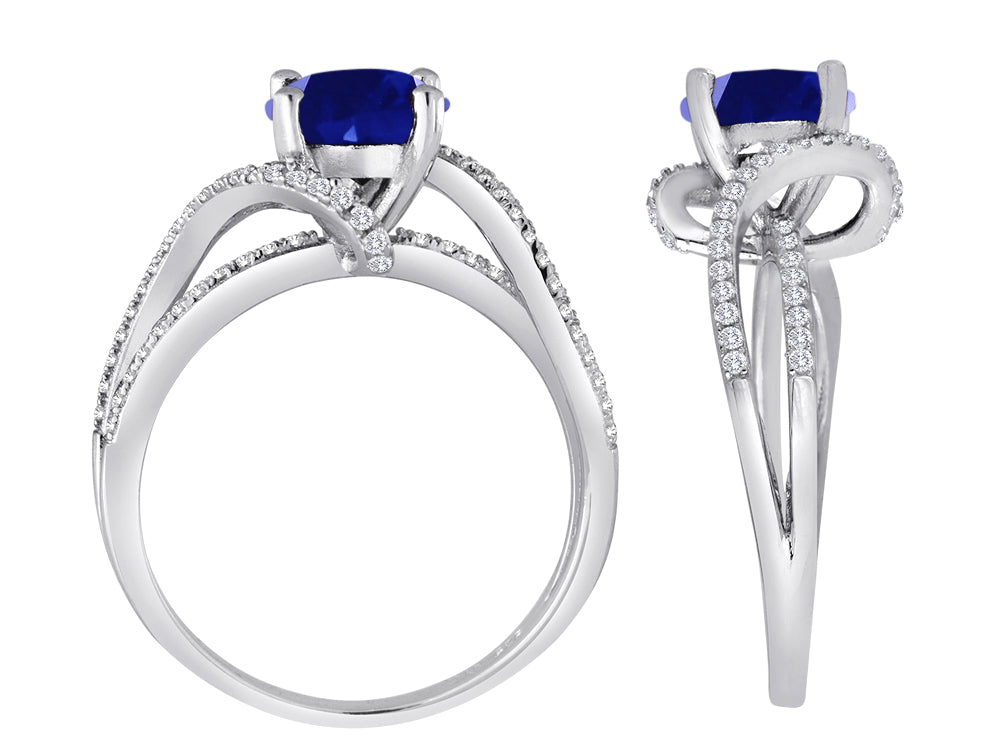 Star K Round Created Sapphire Bypass Wedding Ring