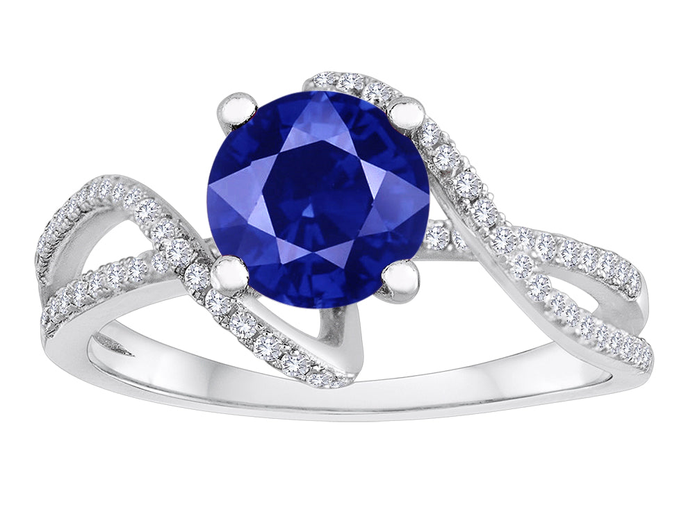 Star K Round Created Sapphire Bypass Wedding Ring