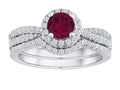 Star K Round Created Ruby Halo Wedding Set