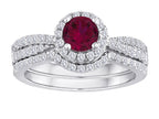 Star K Round Created Ruby Halo Wedding Set