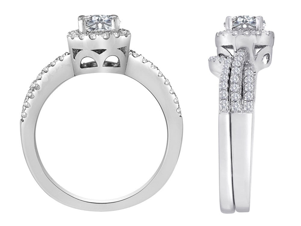 Star K Round White Topaz Halo Wedding Set