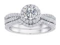 Star K Round White Topaz Halo Wedding Set