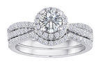 Star K Round White Topaz Halo Wedding Set