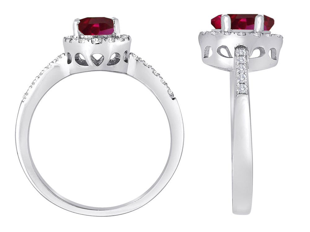 Star K Oval Created Ruby Halo Ring