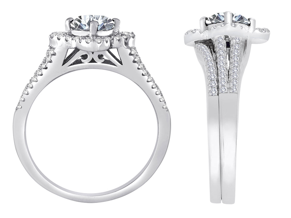 Star K Round White Topaz Halo Wedding Set