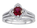 Star K Round 6mm Created Ruby Halo Wedding Set