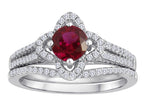 Star K Round 6mm Created Ruby Halo Wedding Set