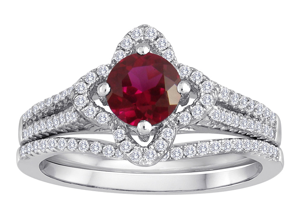 Star K Round 6mm Created Ruby Halo Wedding Set