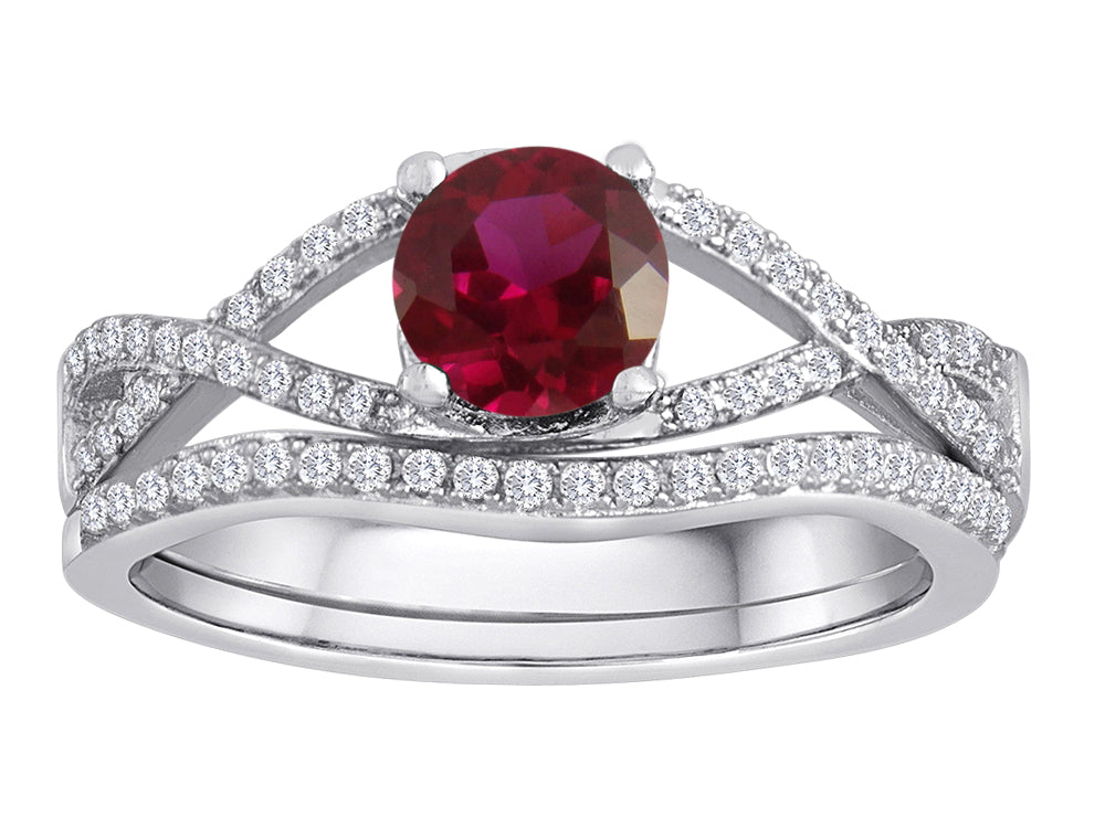 Star K Round Created Ruby Wedding Set