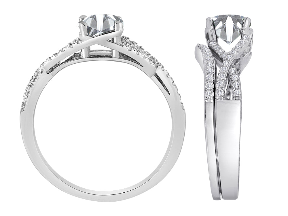 Star K Round White Topaz Wedding Set