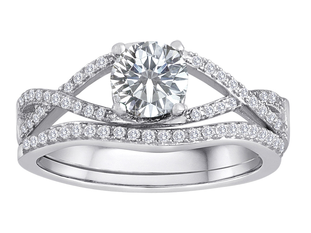 Star K Round White Topaz Wedding Set