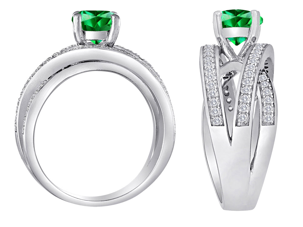 Star K Round Simulated Emerald Wedding Set