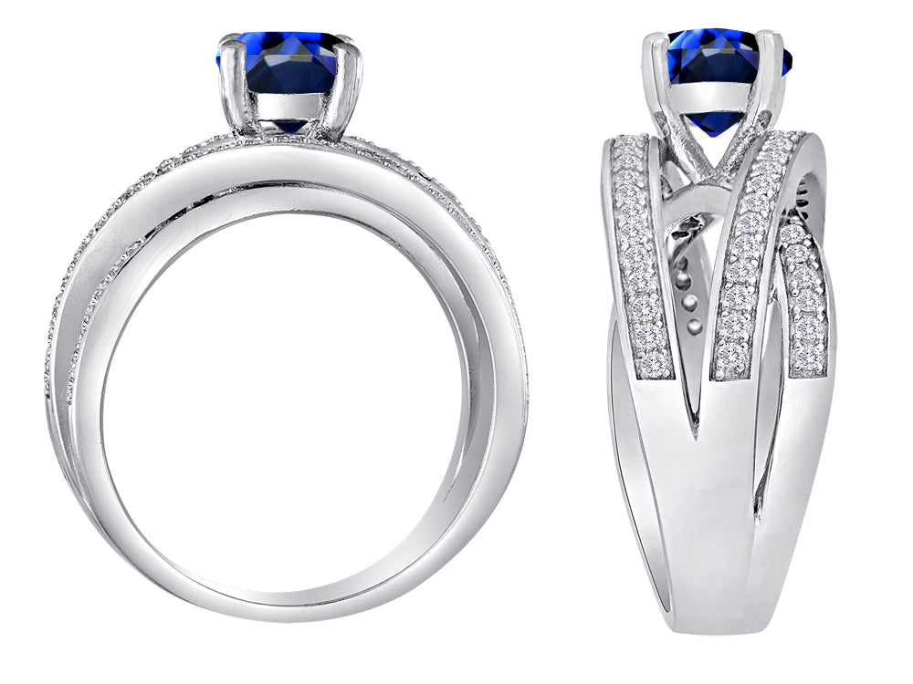 Star K Round Created Sapphire Wedding Set