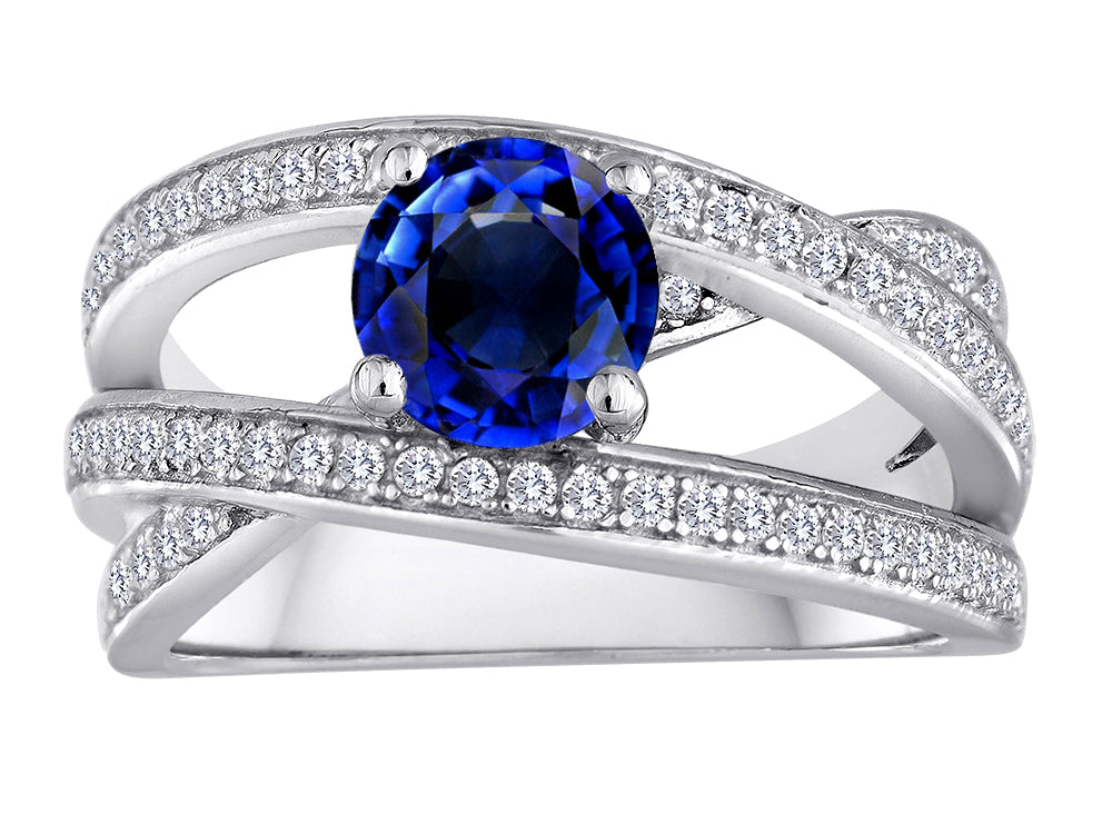 Star K Round Created Sapphire Wedding Set