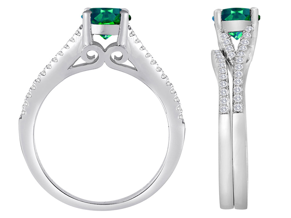 Star K Round Simulated Emerald Wedding Set