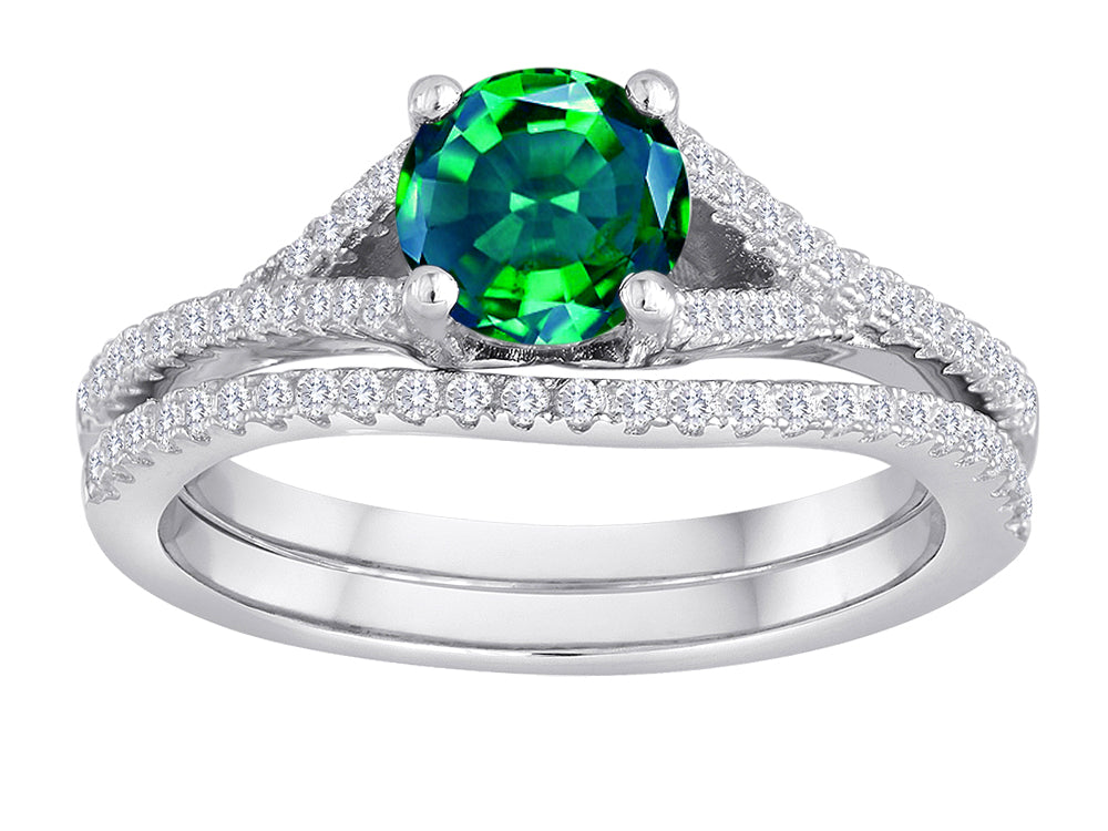 Star K Round Simulated Emerald Wedding Set