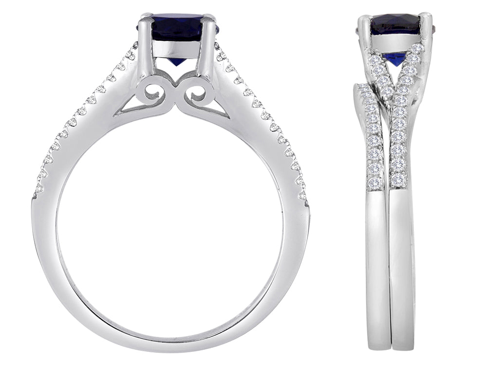 Star K Round Created Sapphire Wedding Set