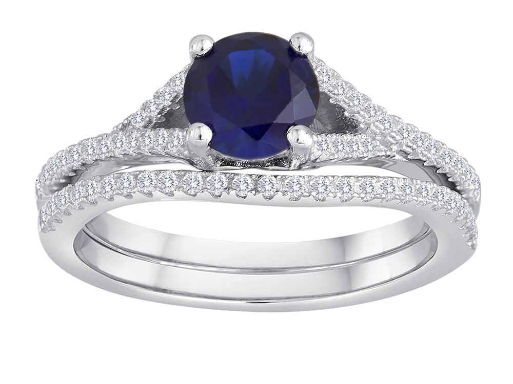 Star K Round Created Sapphire Wedding Set