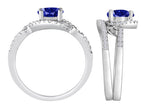 Star K Round Created Sapphire Halo Wedding Set