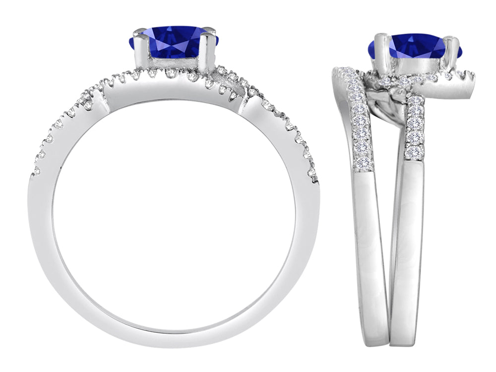 Star K Round Created Sapphire Halo Wedding Set