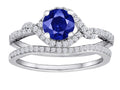 Star K Round Created Sapphire Halo Wedding Set