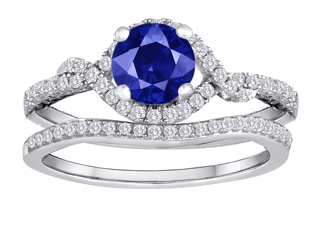 Star K Round Created Sapphire Halo Wedding Set