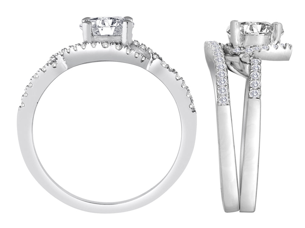 Star K Round White Topaz Halo Wedding Set